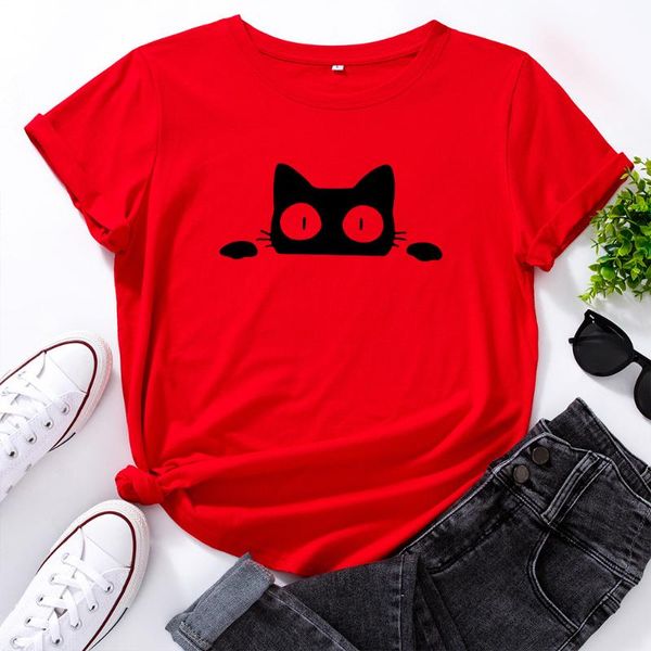 

women's t-shirt plus size s-5xl cartoon cat print women cotton shirts short sleeve basic tees summer ladies harajuku graphic tshirt, White