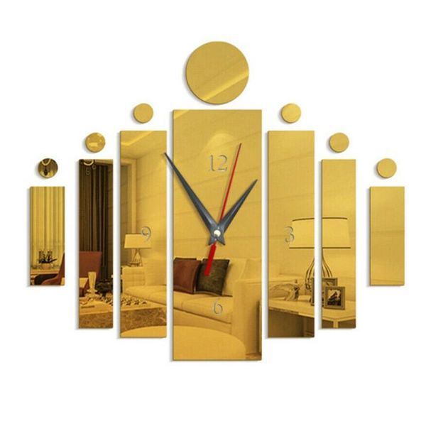 

1 set modern 3d diy large wall clock acrylic mirror sticker quartz silent number watch wall stickers home decoration