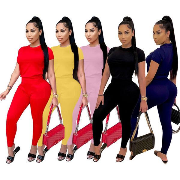 

summer women jogging suit plus size 2xl outfits track suits short sleeve t-shirt pants two piece set casual black sportswear 4618, Gray