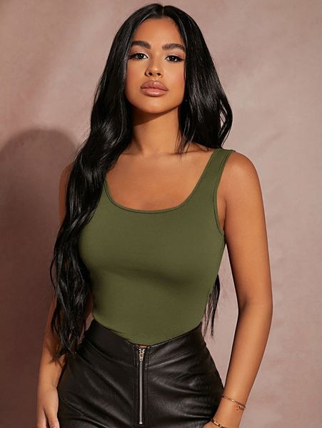 

sxy solid scoop neck tank l79u#, White