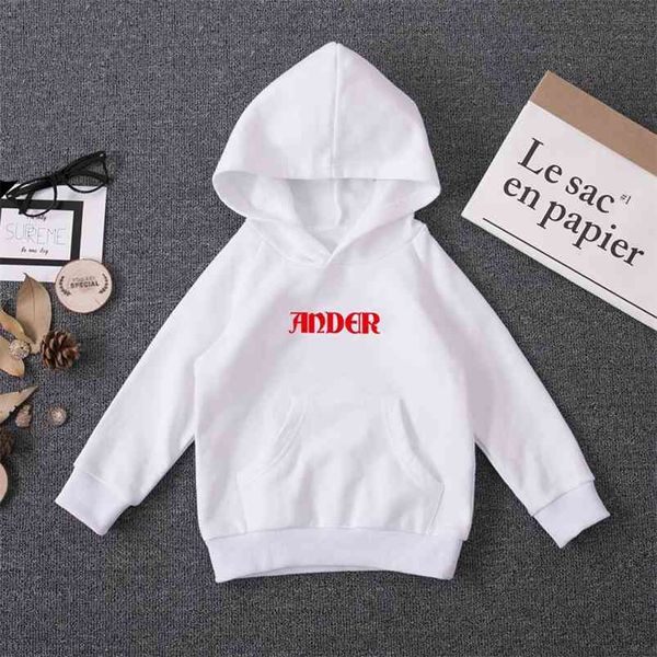 Moda Crianças Hoodies Primavera Crianças Meninos Cartas De Algodão Algodão Branco Preto Tops Roupas Meninas 2 6 10 12 15Y 210622