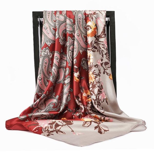 

scarves 2021 fashion 90x90cm silk scarf square women neck wraps office lady foulard neckerchief tie floral head bandana shawls, Blue;gray