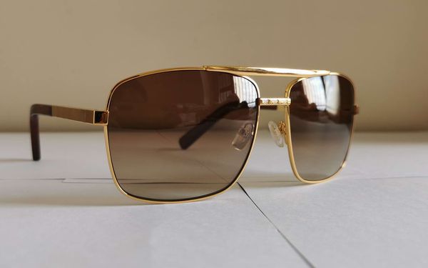 

square attitude sunglasses metal gold frame brown gradient gafas de sol men fashion sunglasses uv400 protection 0259 0260 shades with box, White;black