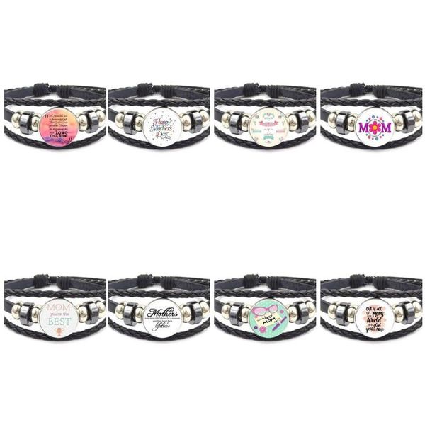 

charm bracelets ej glaze you are the mom ever for women party brand jewelry with glass caochon black leather bracelet bangle, Golden;silver