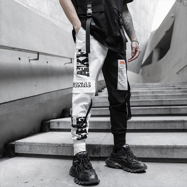 

multi pocket elastic waist harem women pants streetwear punk hip hop casual trousers joggers male dropshipping, Black