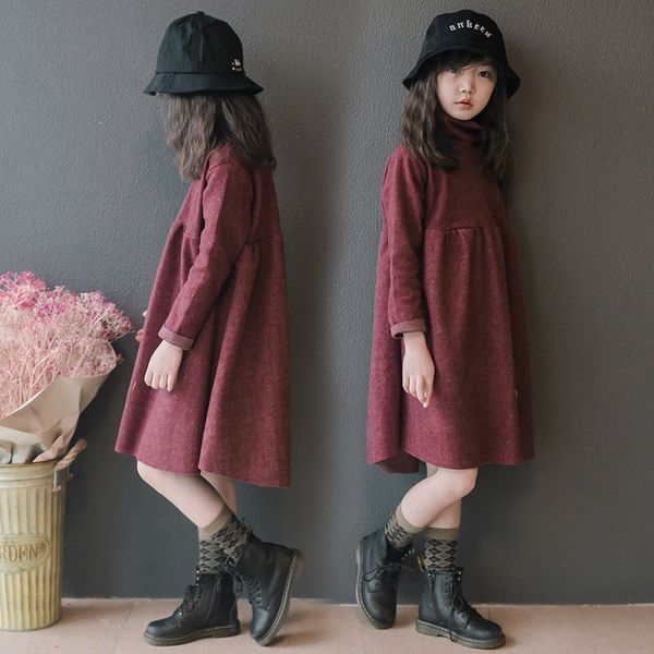 

girl dress winter kids dresses for girls loose children princess dress elegant clothes autumn long sleeve 4 6 8 10 12 14 years, Red;yellow