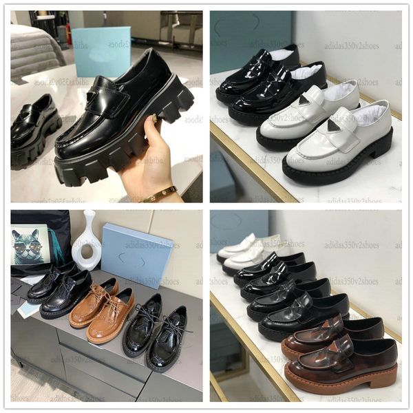 

triangle logo patch chunky loafer monolith loafers women designer shoes black white leather thick rubber sole
