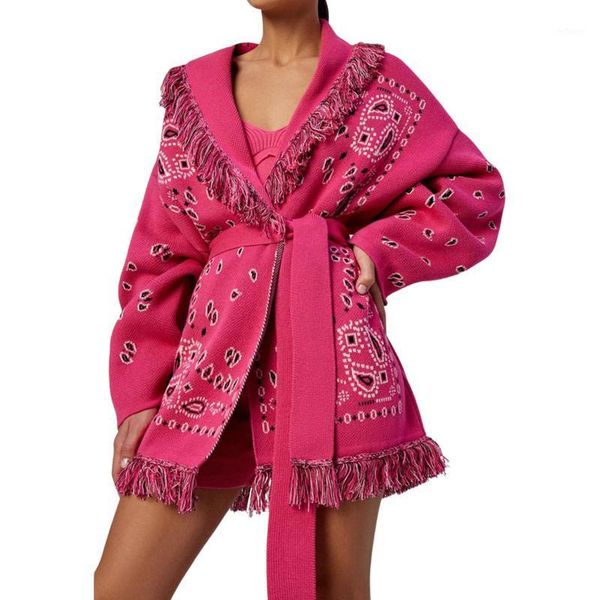 

women's wool & blends women retro coat ethnic jacquard knitted tassel loose cardigan warm winter sweater for casual party street, Black