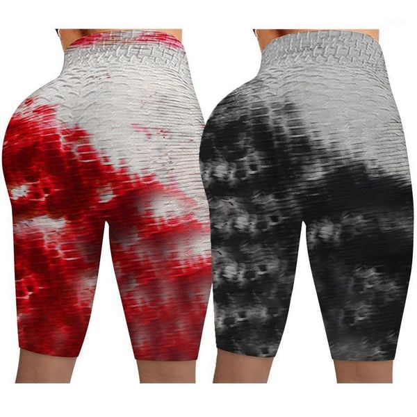 

yoga outfit 40# tie-dye leggings high waist women wrinkled stretch running fitness biker shorts pants seamless breathable elastic