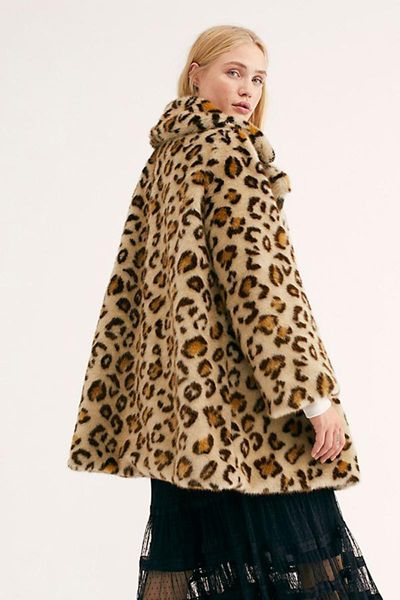 

women's wool & blends jacket coat winter fleece leopard lapel long sleeve double pocket fashion warm thick, Black