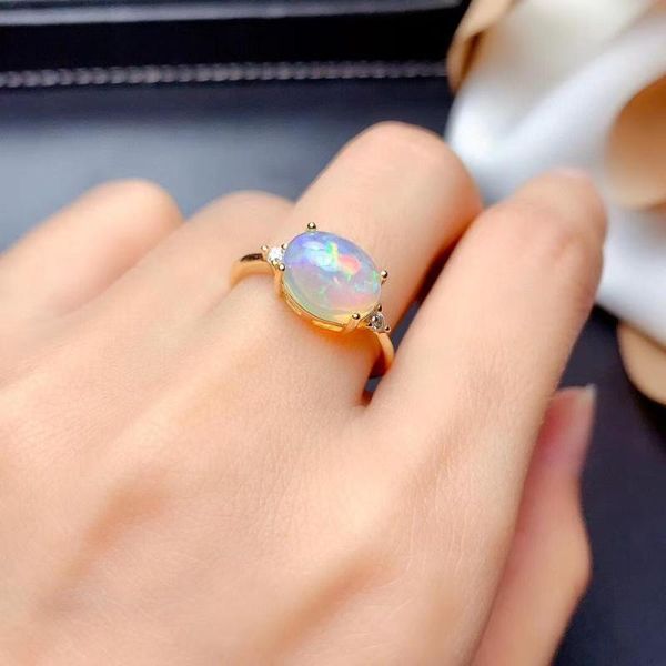 

cluster rings 3.5ct natural opal woman change fire color mysterious 925 silver various gemstones, Golden;silver
