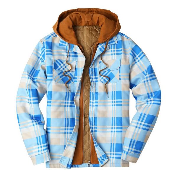 

men's jackets men shirt coat european american autumn and winter models thick cotton plaid long-sleeved loose hooded jacket clothing, Black;brown