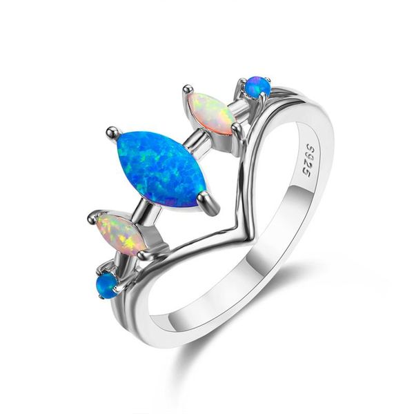 

wedding rings boho female white blue fire opal ring cute silver color band jewelry promise love engagement for women, Slivery;golden