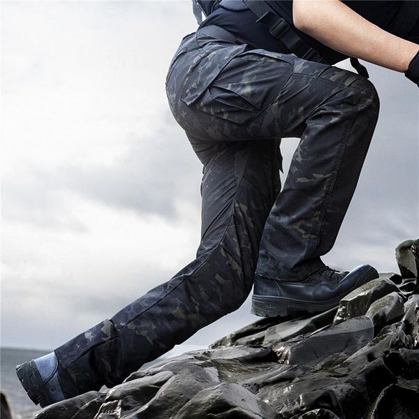 

men's pants cargo men waterproof wear climbing trouser male many pockets special forces fan tactical slim trousers, Black