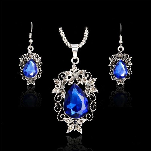 

earrings & necklace misananryne luxury blue crystal jewelry sets vintage party water drop 4 colors necklace&earrings fashion colar feminino, Silver