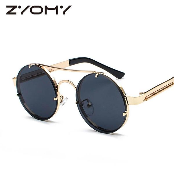 

sunglasses q zyomy vintage goggles steampunk retro round women eyewear female shades double beam feminino gafas, White;black