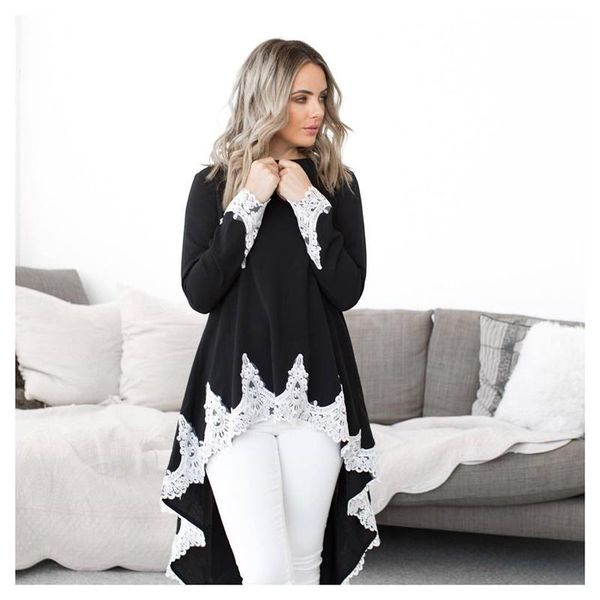 

casual dresses t shirt dress 2021 spring autumn women's asymmetric lace hem long sleeve high low tail shirts for women dd1904, Black;gray