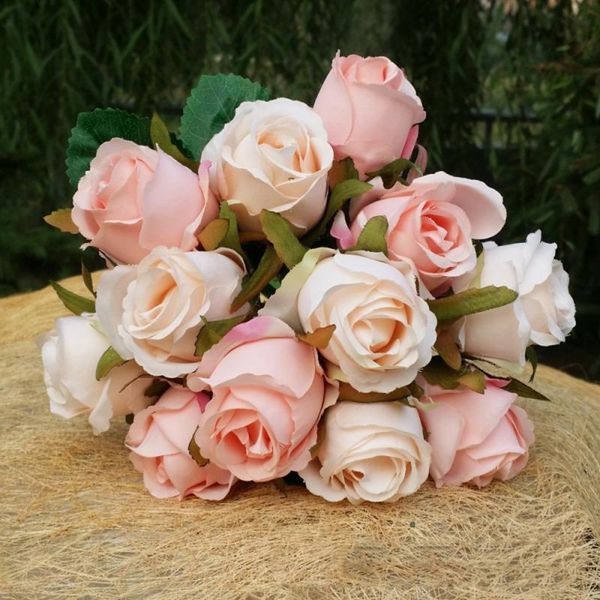 

decorative flowers & wreaths 12pcs/lot artificial rose flower bouquet simulation silk fake for wedding party decoration valentine's day