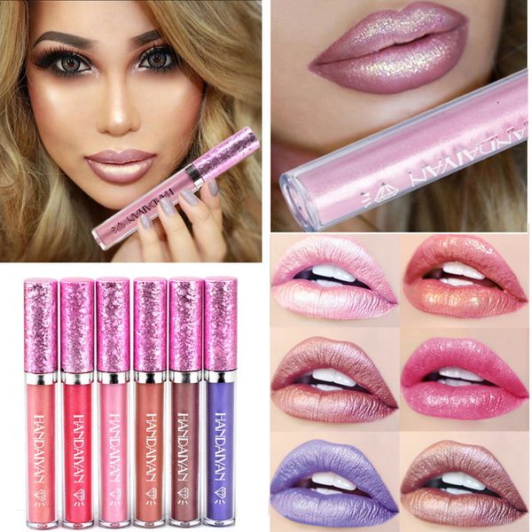 

handaiyan 6 color diamond lip gloss luster lipgloss charm glitter pearlescent non-stick cup makeup liquid lipstick