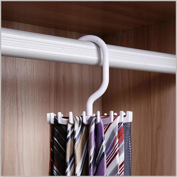 

hooks & rails mini plastic tie rack 20 ties/belts/scarves holds hanger rotating hook white color holder storage racks laundry organizer
