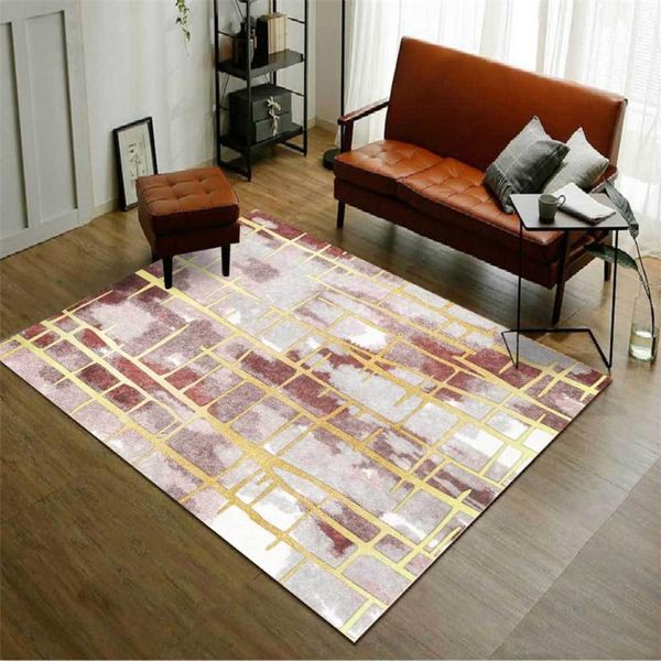 

carpets fashion luxury coral red gold line carpet room abstract geometric pattern area rug for bedroom anti-slip bathroom kitchen