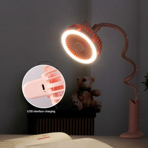 

electric fans mini handheld fan shower-shaped usb folding led desk lamp lighting function two-speed multi-angle adjustment clip