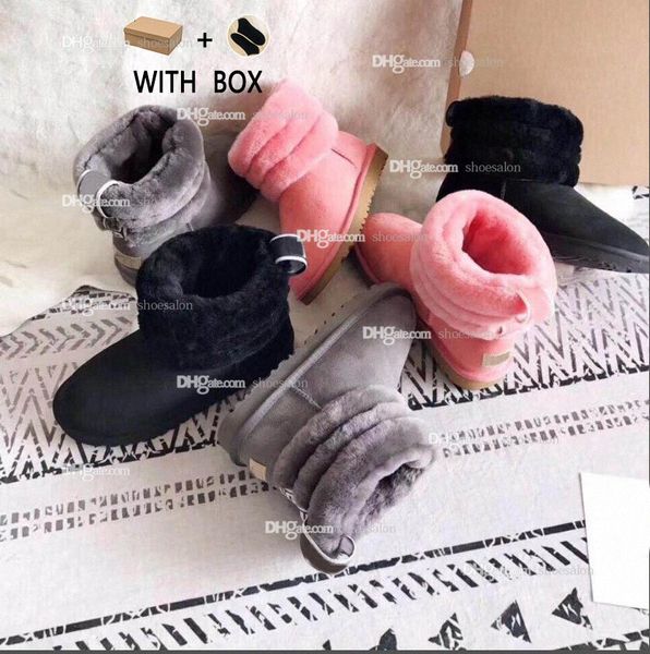 

2022 designer classic australian women platform womens men boot girls locomotive boots bailey dune mini buckle fur snow half knee short lady, Black