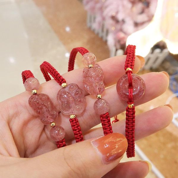

charm bracelets women hand-woven natural strawberry crystal bracelet female girlfriends jewelry couple safe buckle, Golden;silver