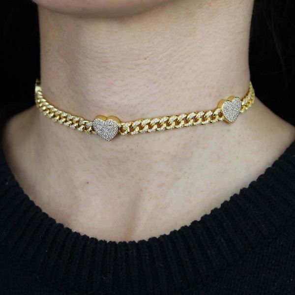 

chokers 2021 sparkling love heart clavicle chain 32+10cm iced out bling cz necklace for women fashion female vanlentine's charm gift, Golden;silver