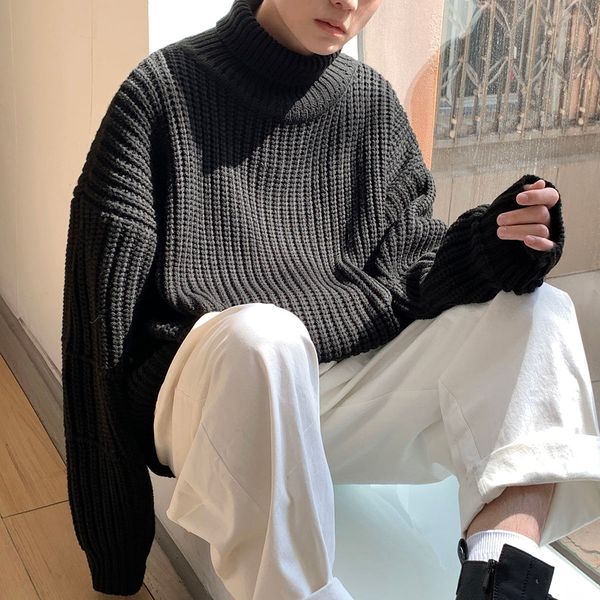 

2021 new casual male fashion solid color youth tide sweater 4-color wool high size -2xl 5nhm, White;black