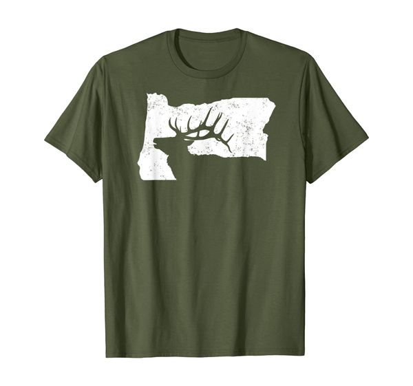 

oregon elk hunting shirt - bull elk state shape, White;black