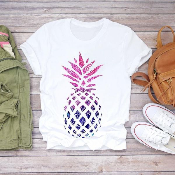 

women 2021 summer pineapple floral cute sweet fruit camisas t-shirts t shirt ladies womens graphic female tee t-shirt, White