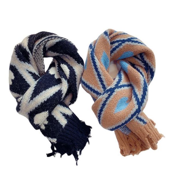 

scarves 2021 winter korean version of broken tassel knitted scarf for men and women baby warm long diamond love wool, Blue;gray