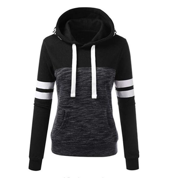 

women's hoodies & sweatshirts 2021 autumn spring fashion casual long sleeve letter stripe patchwork hoodie pullover sweatshirt for wom, Black