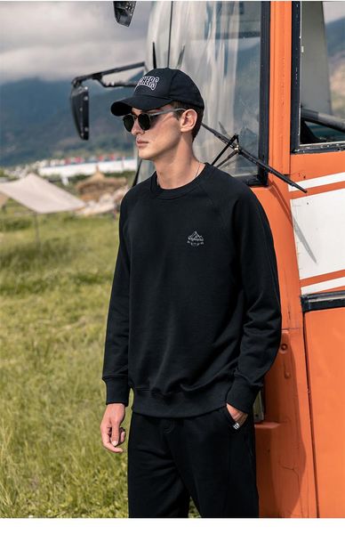 

men's hoodies & sweatshirts 4478 2021 autumn trendy casual mountain print capless round neck, Black