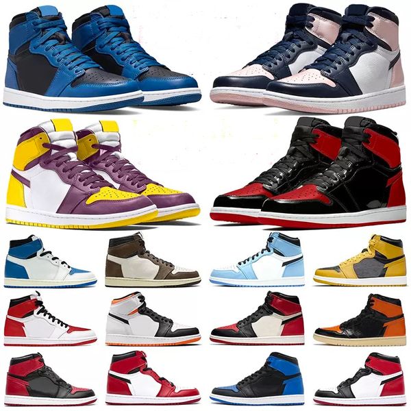 

jumpman 1 men women basketball shoes 1s bred patent brotherhood bubble gum dark marina blue university stage haze heritage chicago black toe