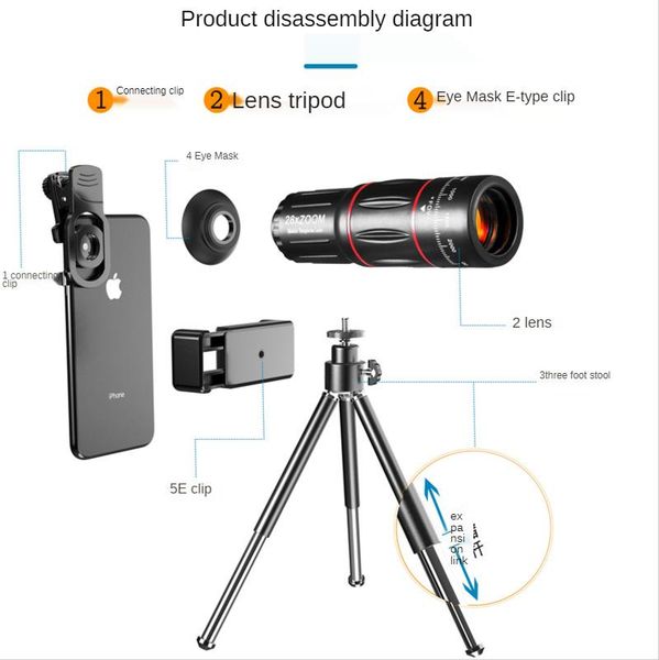 

telescope & binoculars v28x super telepo lens for smartphone powerful zoom 4k monocular with tripod support mobile phone camera long range