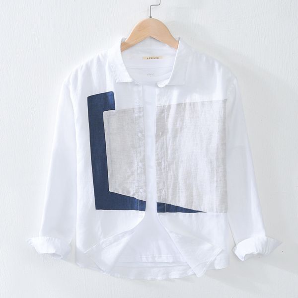 

2021 new japanese style autumn turn down collar long sleeve sh fine male shirts casual v6sm, White