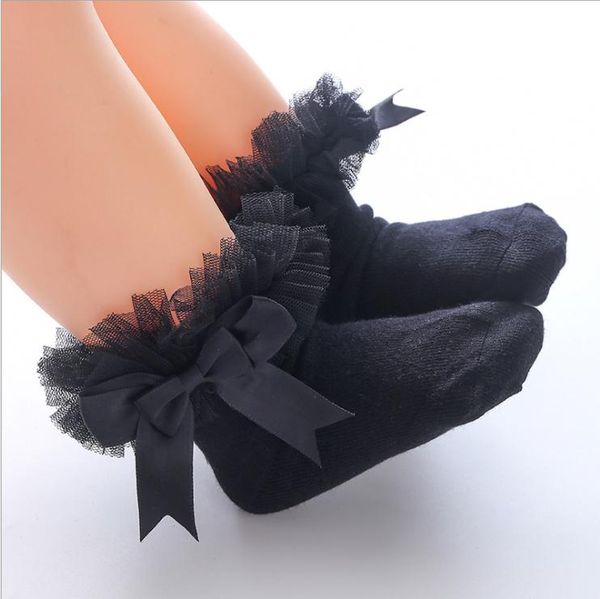 

socks baby girls with bow tie lace ruffle princess cotton sock ribbons multi colors gray red black pink white princes, Pink;yellow