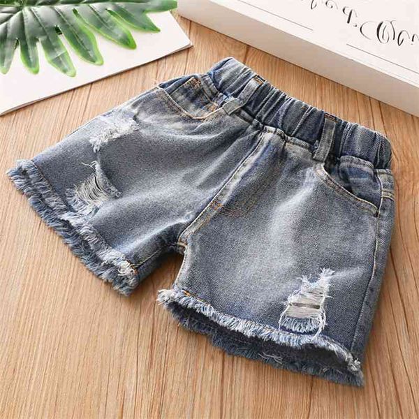 Moda de Verão 3 4 6 8 10 12 Anos Crianças Crianças Roupas Bordas Hole Kids Baby Denim Jeans Shorts para meninas 210701