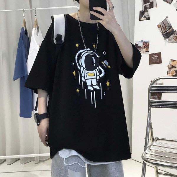

21 moyi summer short sleeve men's t-shirt ins half t-shirt loose d38, White;black