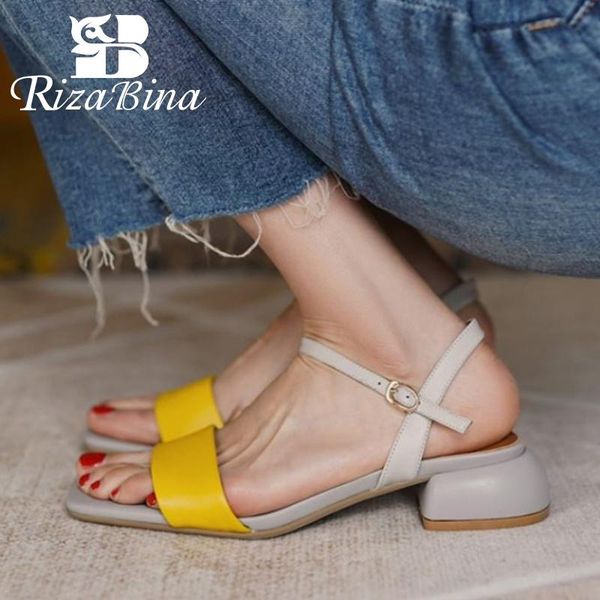 

dress shoes rizabina size 33-40 women sandals real leather square toe summer fashion buckle strange heels ladies footwear, Black
