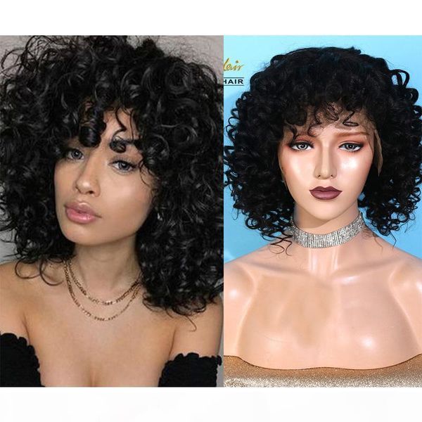 

aiva natural color human hair wigs deep culy straight lace wigs short bob glueless wigs full lace remy hair for black women, Black;brown