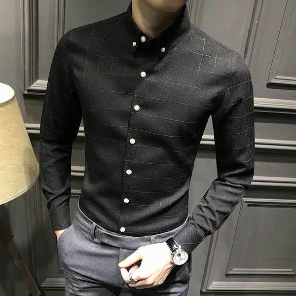 

men's casual shirts men 2021 spring autumn plaid fashion business man long sleeve slim fit social party blouses o234, White;black
