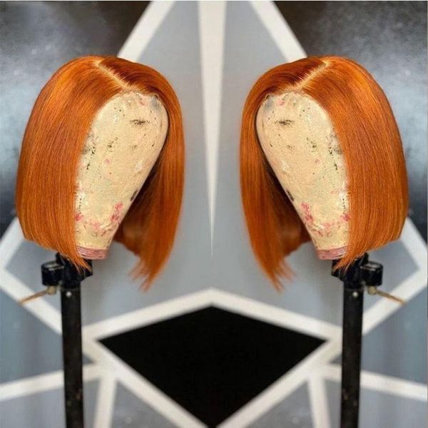 

lace wigs ginger orange color short bob brazilian human hair 180% density closure pre-plucked for women, Black;brown