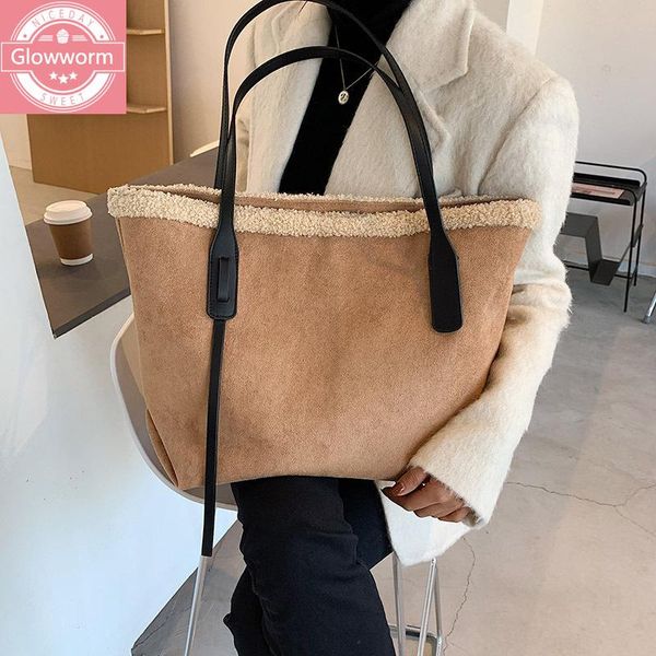 

cross body vintage matte leather women shoulder bags large capacity tote handbags lambswool lady hand bag warm female purses 2021 winter