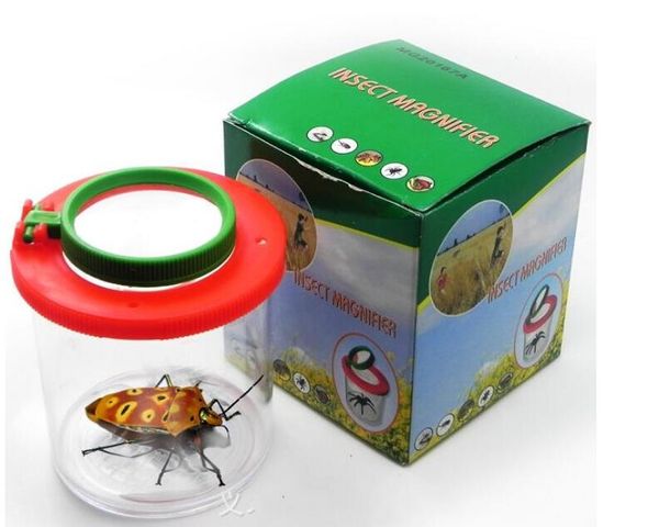 Atacado 200pcs / lote Bug Box Magnificar Insetos Viewer Box 2 lente 4x ampliação Lupa Childs crianças brinqueo entomologistas # 202195