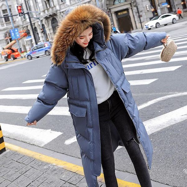 

long winter jackets womens fashion loose cotton coats women warm hooded overcoat woman big fur collar jacket coats1, Black
