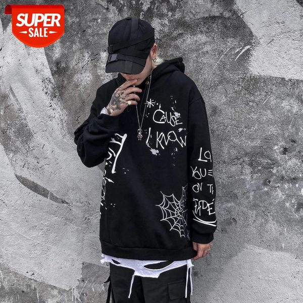 

seveyfan men's hip-hop sweatshirt alphabet graffiti hoodies jacket loose long sleeve jacket #ai9x, Black