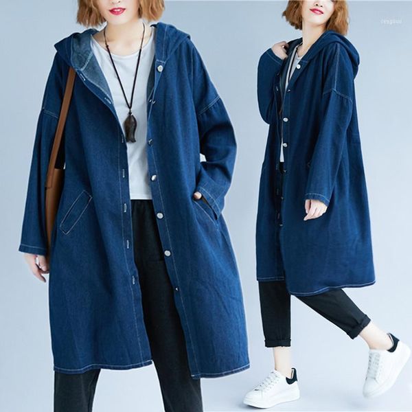 

size 4xl spring autumn women korean fashion jean ladies female plus large long loose denim cardigans jacket coat1, Black;brown